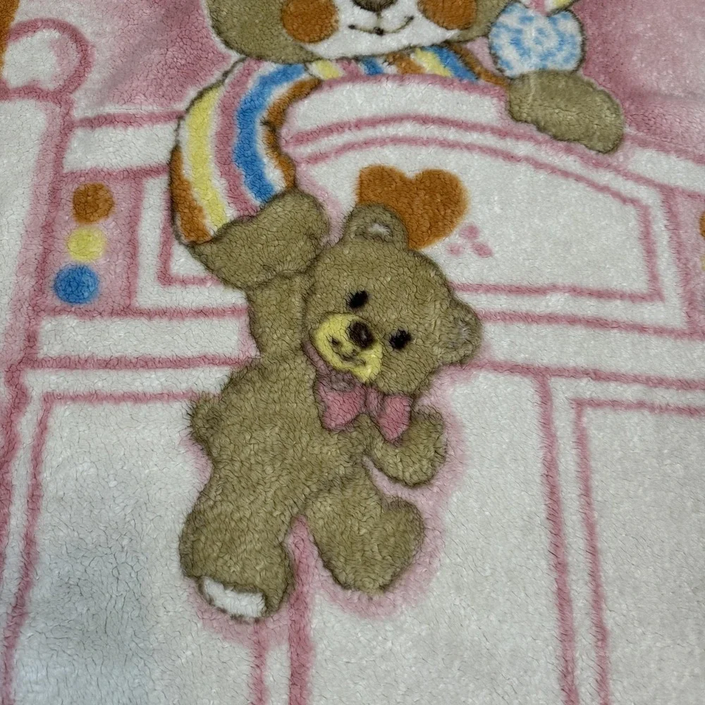 Sleepy Teddy Bear Baby Crib Blanket Pink Acrylic Plush Sherpa Nursery‎ Toddler